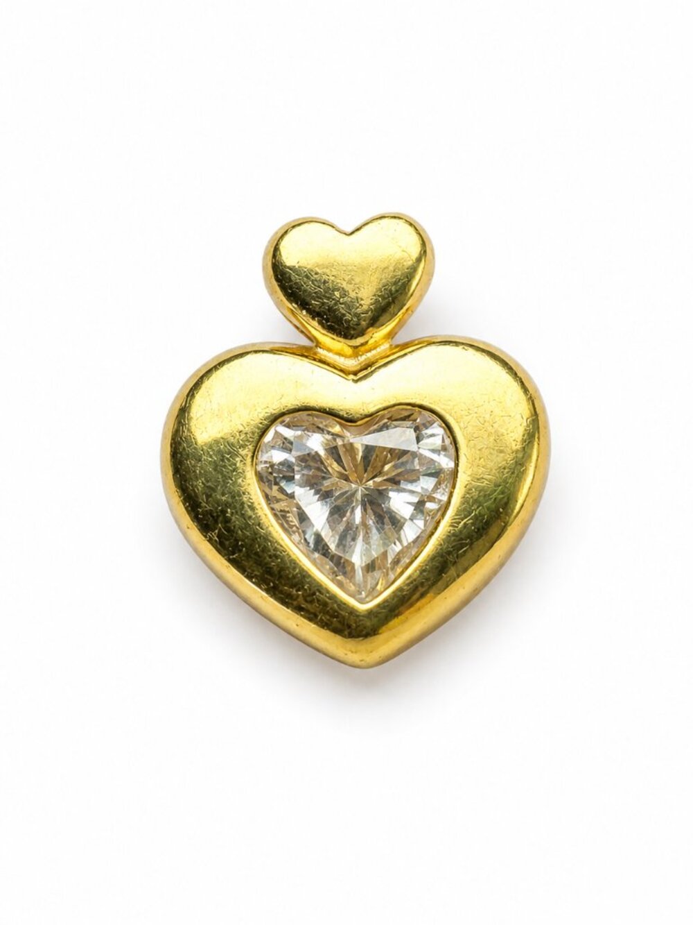 Vintage Michael Anthony 14K Solid Gold Heart Pendant w/ Heart Cut Cubic Zirconia